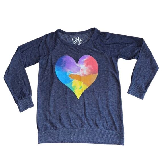Chaser Rainbow Watercolor Heart Cozy Knit Pull Over Sweater Size Medium - Picture 4 of 6
